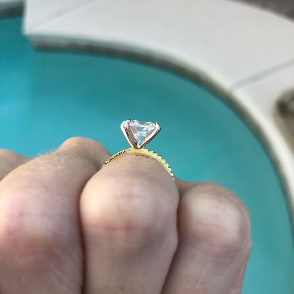 3ct Cushion Cut D, VVS1 Moissanite Pave Ring - Picture 7 of 15